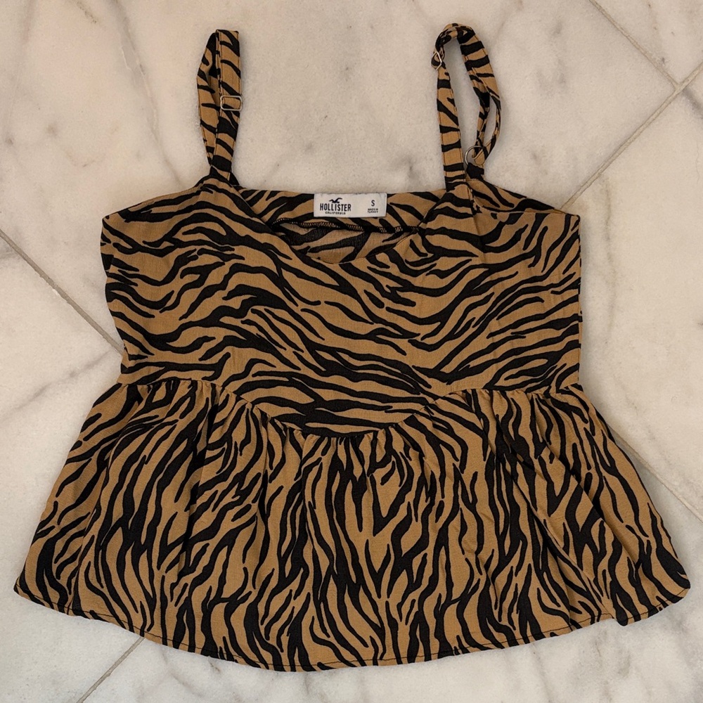 Hollister Women's Camisole - Black and Tan Zebra Print